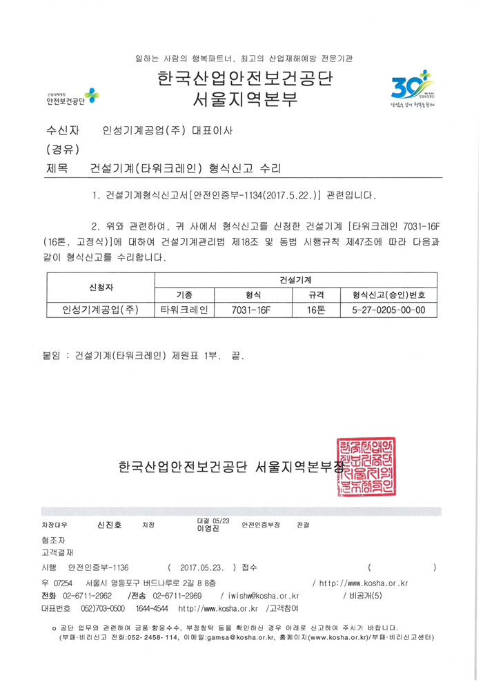 South Korea Certificate of 7031-16F