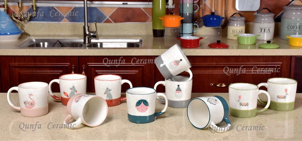 Custom Handle printed milk coffee design cartoon couple ceramic mug
