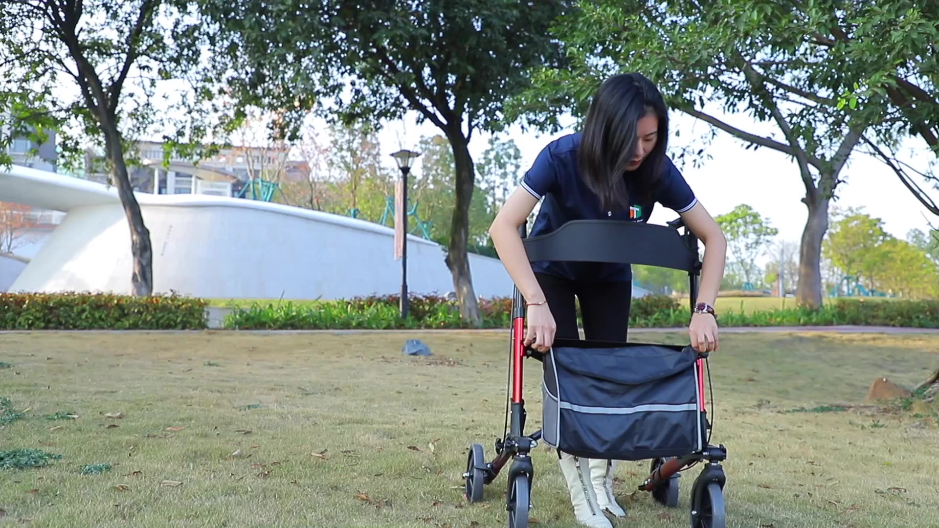 Tonia Deutsch Walker hilft mit Rollerrad und Einkaufstasche TRA011