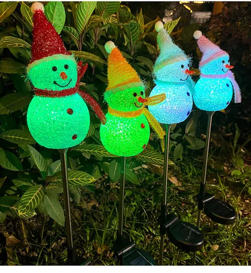 Iluminando lámparas de piso solar de muñeco de nieve para decoración al aire libre1