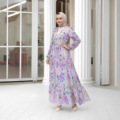 Organza پر جنب و جوش و گلدار خاورمیانه زنانه مسلمان جلابیا دبی لباس عبای لباس اسلیمی با آستین های فانوس کمربند1