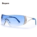 Trendy One Piece Oversized Sunglasses for Women - Luxury Diamond Gradient Shades UV4001