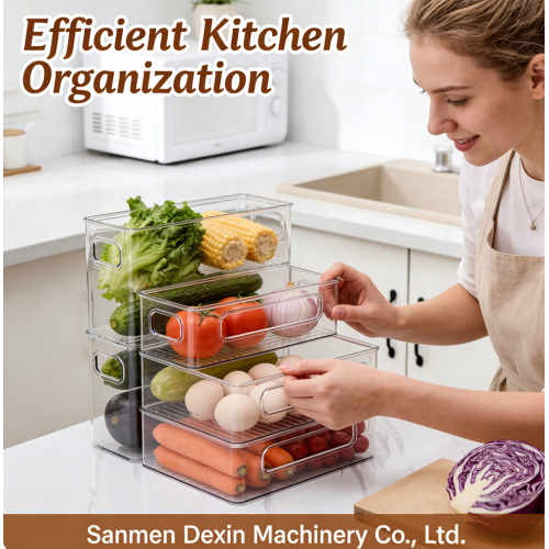 Caixas de armazenamento de plástico transparente empilháveis ​​para organização eficiente da cozinha