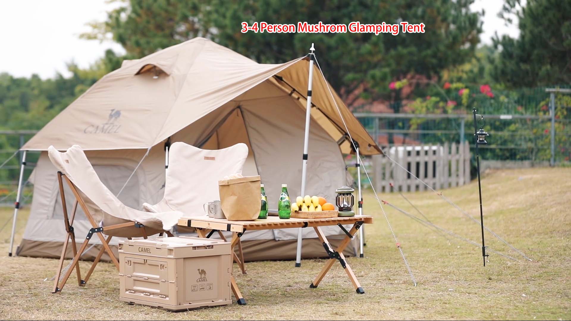 Camelo 3-4 pessoas Glamping tenda de glamping Camping Família à prova d&#39;água Oxford Mosquito líquido Luxo Personal Pergunta ao ar livre1