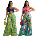 European and American Style Women's V-neck Bra Set with Printed Wide Leg Pants1