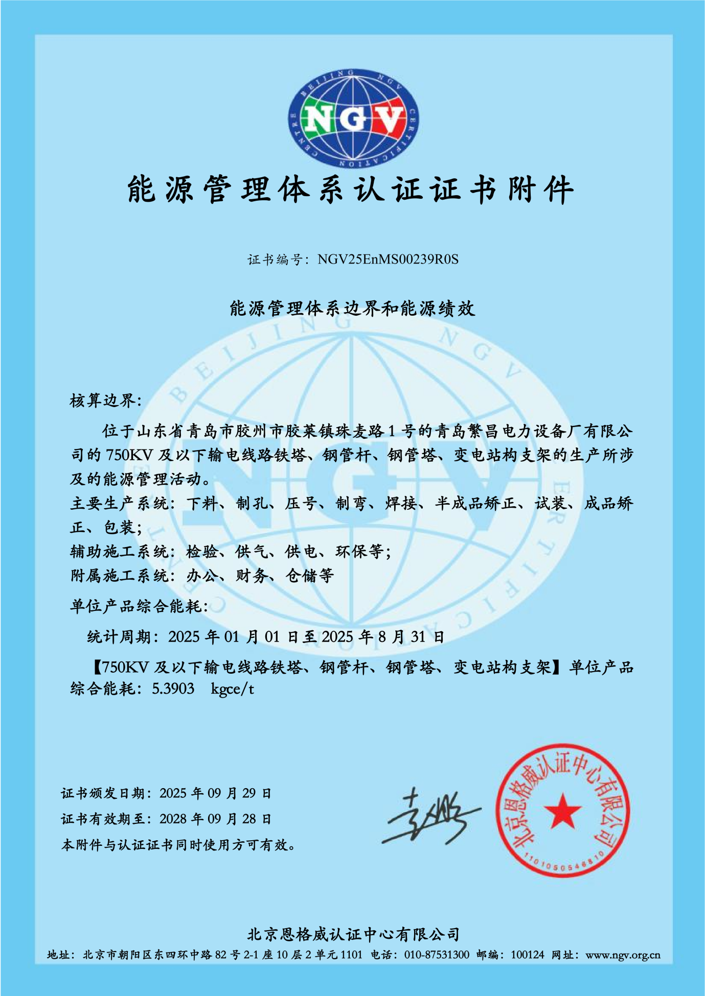 Energy Management System Certification Certificate