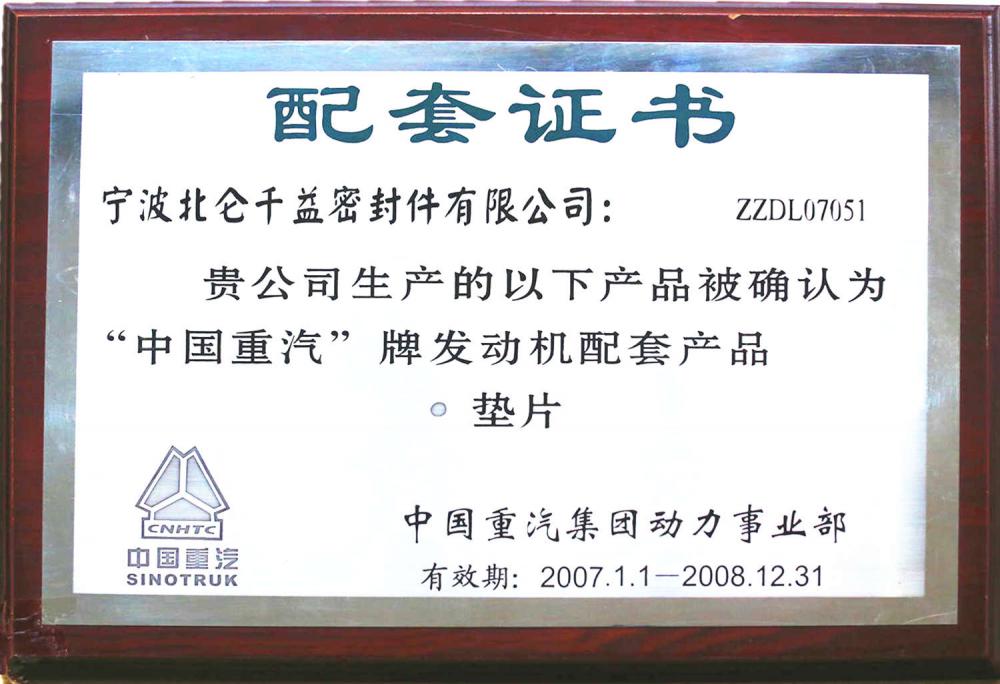 2007-2008 Year Sinotruk OE Certificate