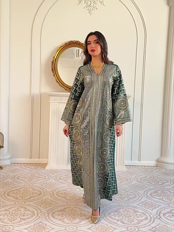 پولک دوزی طرح لوکس Kaftan Abaya با جزئیات گلدوزی