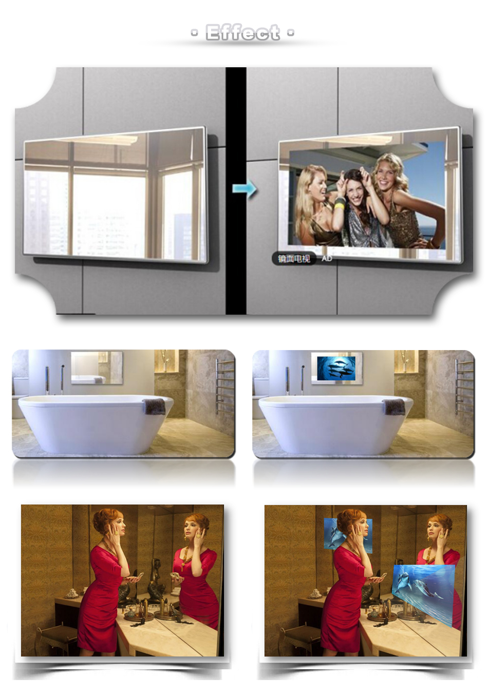 37 Zoll Badezimmer und Toilette Magic Mirror Display Werbung, Magic Mirror TV, digitaler Werbespiegel mit Bewegungssensor