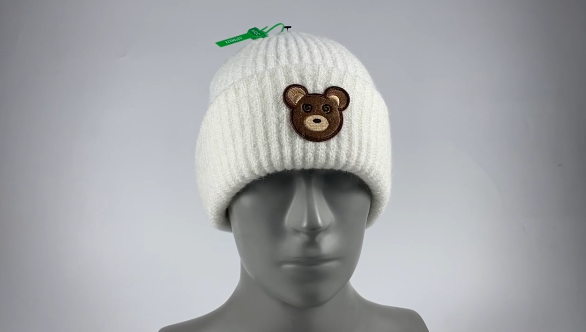 Bjørn broderi badge strik beanie hat