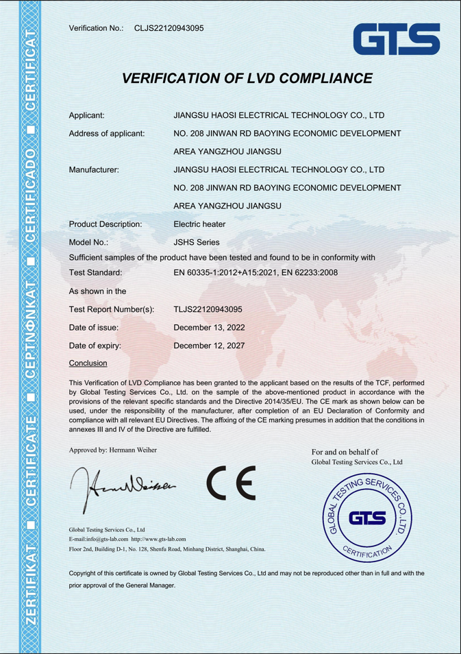 VERIFICATION OF LVD COMPLIANCE