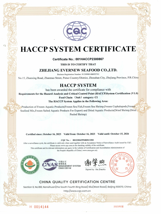 Haccp System Certificate