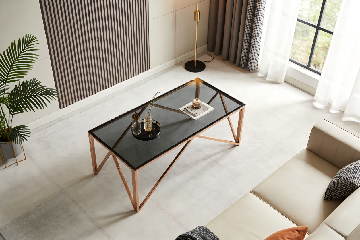 Mesa de centro moderna e elegante TL-AS72G com design de vidro e aço inoxidável