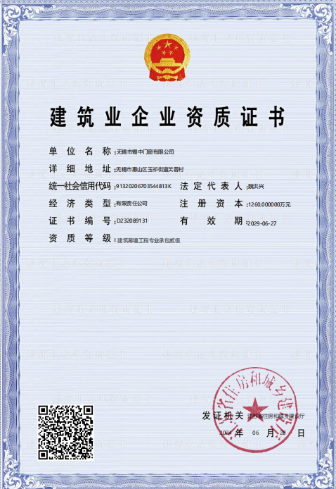 Qualification certificate of construction enterprise