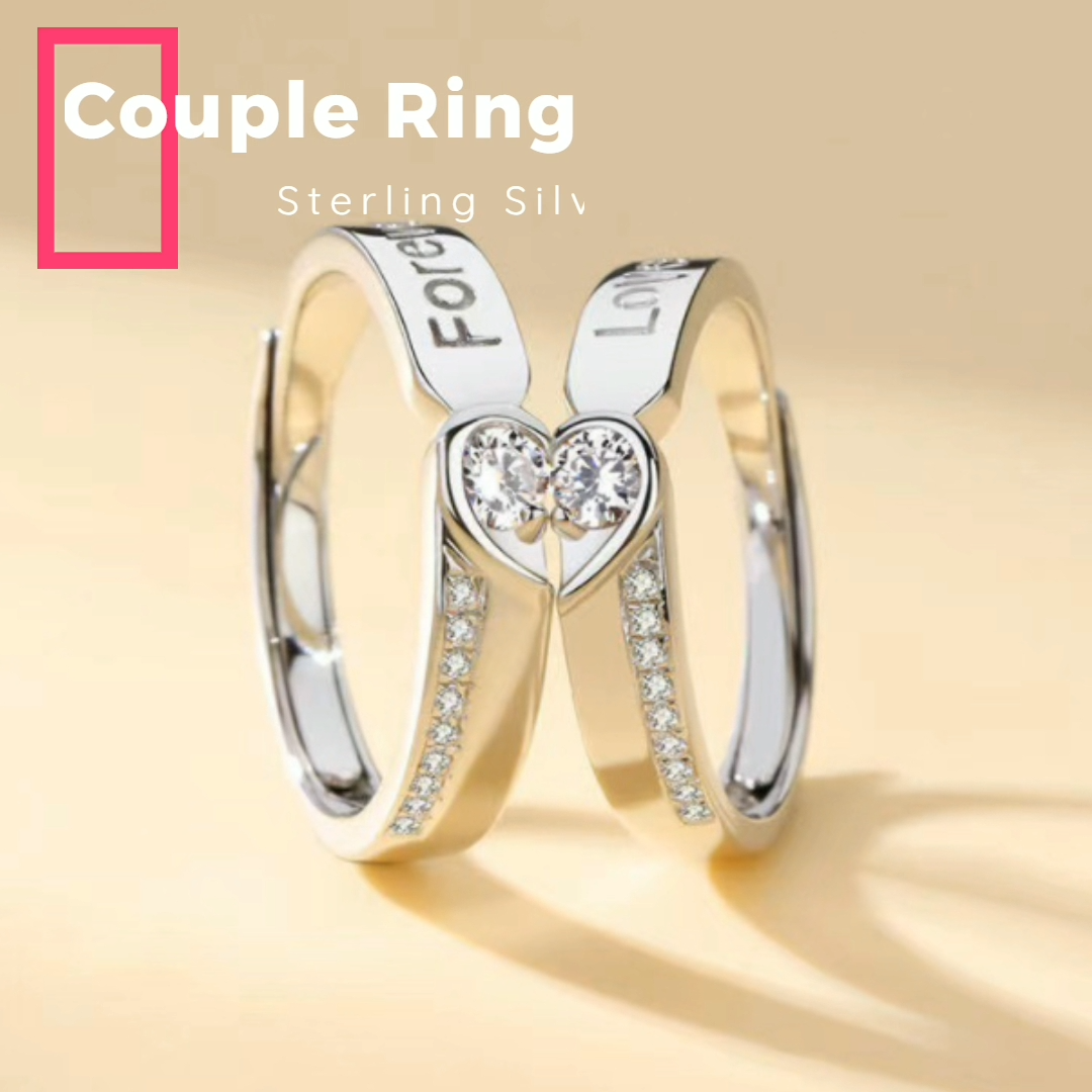 S925 silver heart shaped forever knot concentric couple rings a pair of elegant opening adjustable engagement rings1