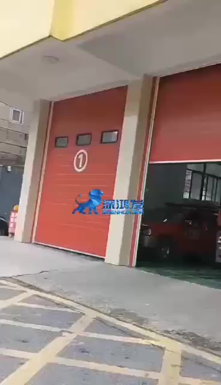 Sectional garage door for fire fighting truck