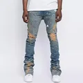 OEM Custom Designer Acid Wash Flare Stacked Jeans Pants Dispided Rapped Vintage Cargo Jeans Men1