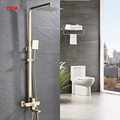 Brass Big Rain Shower Head and Wall Mounted Bathroom Faucet Set with Brushed Gold Finish1