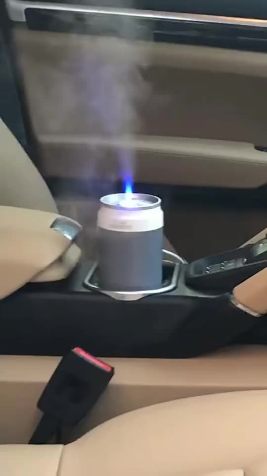 Car Air Humidifiers USB Travel Car Humidifier With 7 Colors Flame Lights Grey1