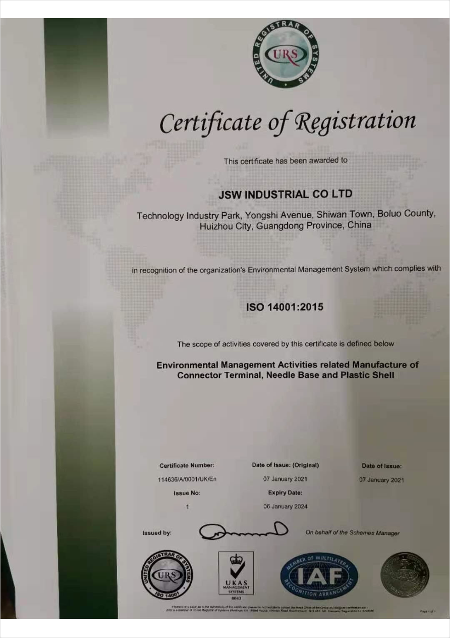 Environmental Management Activities related Manufacture of Connector Terminal, Needle Base and Plast