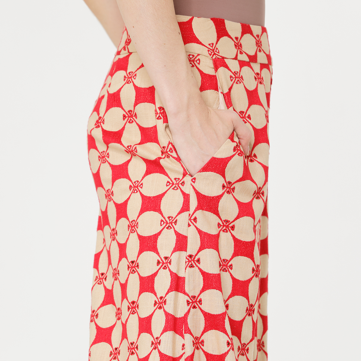 Embroidery Women's wide-leg pants with pockets Embroidery Women's wide-leg pants with pockets