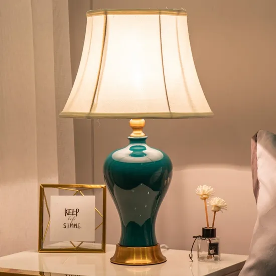 Palácio de luminária de mesa de cerâmica verde moderna, lâmpada decorativa de mesa1