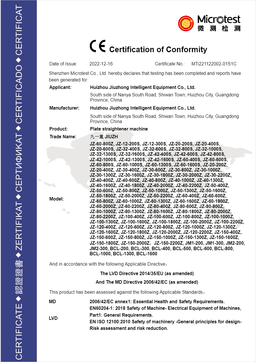 CE certification of Conformity