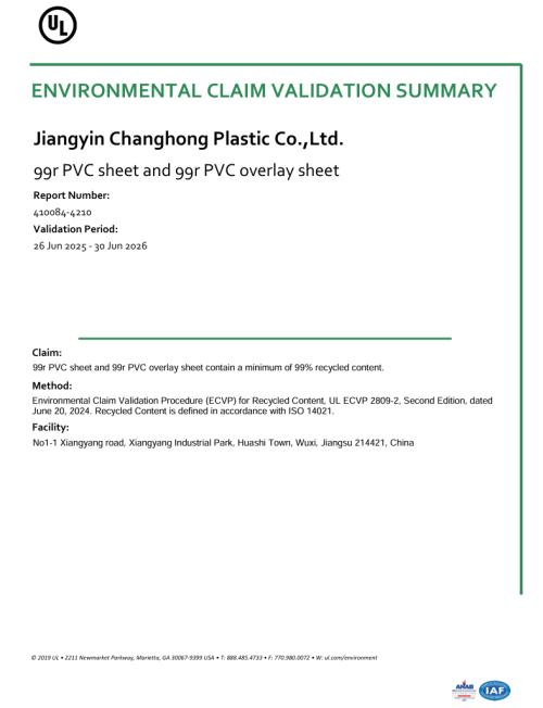 Jiangyin Changhong Plastic Co., Ltd ha obtenido certificados UL por un año más