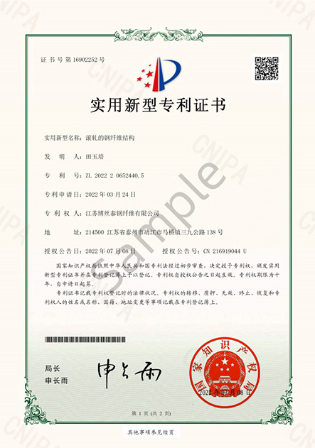 Rolled steel fiber structure