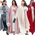 لباس زنانه مسلمان عبایی روپوش متوسط ​​عبای دبی لباس زنانه عبای یکرنگ مشکی باز Abaya Femmes Robe Musulmane1