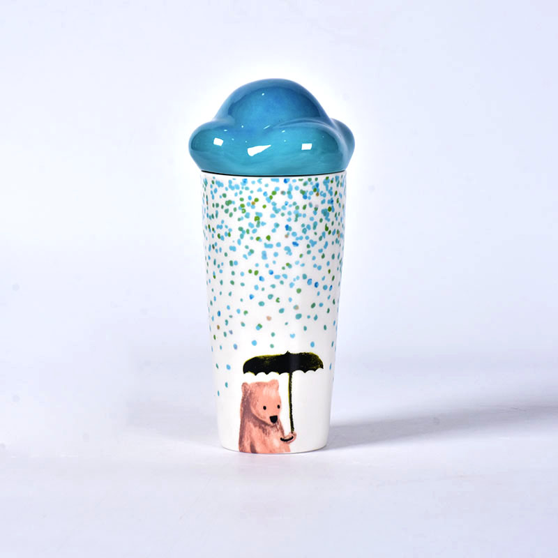 Amazon Custom Handle impresso com design de café com leite e caneca de cerâmica em forma de nuvem exclusiva com tampa
