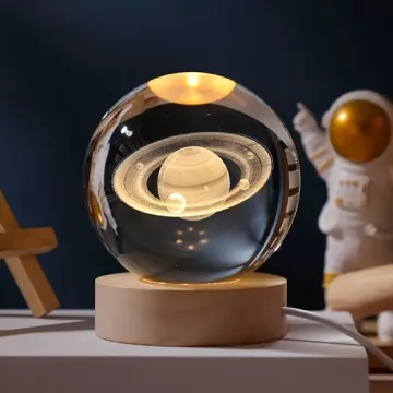 Star Planet Crystal Ball Night Light with LED Wooden Base Lamp1