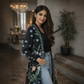 زنانه زنانه زنانه ژاکت کش باف پشمی سنتی مسلمان روباز عبای لباس پلی استر با چاپ گلدار زیبا قد مچ پا1