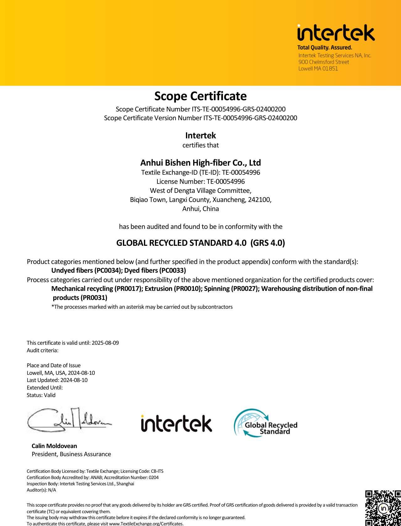 Scope Certificate