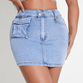 Summer Casual Denim Bodycon Skirt with Button Decorated Flap Pockets - Washed Finish1