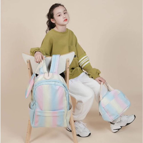 Wholesale Travel Fashion Funny Schoolbags Set With Laptop Backpacks Insulated Picnic Bag Pencil Case Rainbow Backpack For Girls1