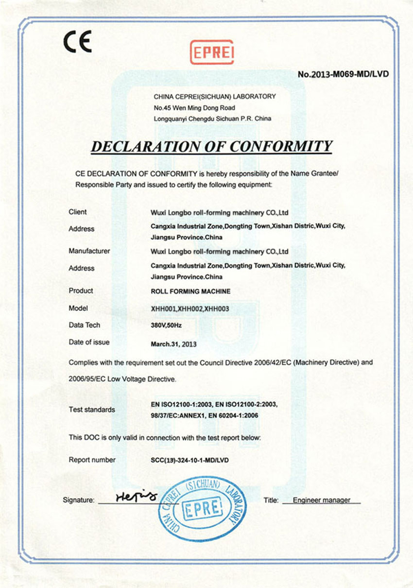 CE CERTIFICATE