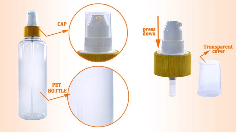 Plastic Bottle With Bamboo Pump Lotion Cap