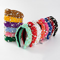 DOMOHO Pearl Headband - Women's Fashion Middle Knot Fabric Hair Headpiece Jewelry Scrunchie Headband1