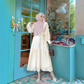 عید مبارک دبی لباس ماکسی سفید عبایی زنان مسلمان رمضان ترکیه کفتان جلابیا ردای کتانی Musulmane Femme Dress1
