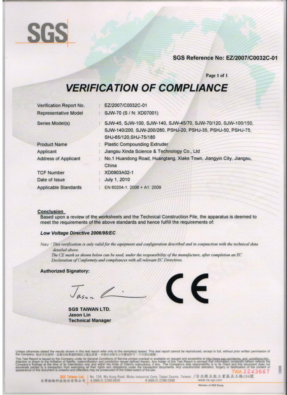 Verificaiton of compliance