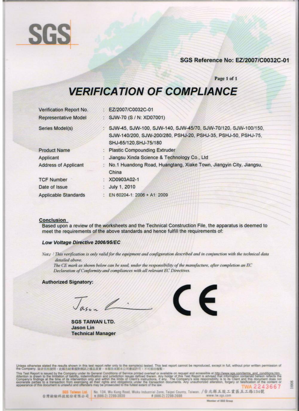 Verificaiton of compliance