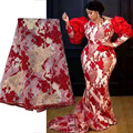 Brocade rouge africain Jacquard French Tulle en dentelle en dentelle en dentelle Organza Jacquard Tissu pour robes1
