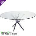 Wholesale Simple Style Home Furniture Transparent Round Tempering Glass Dining Table with Stainless Steel Base1