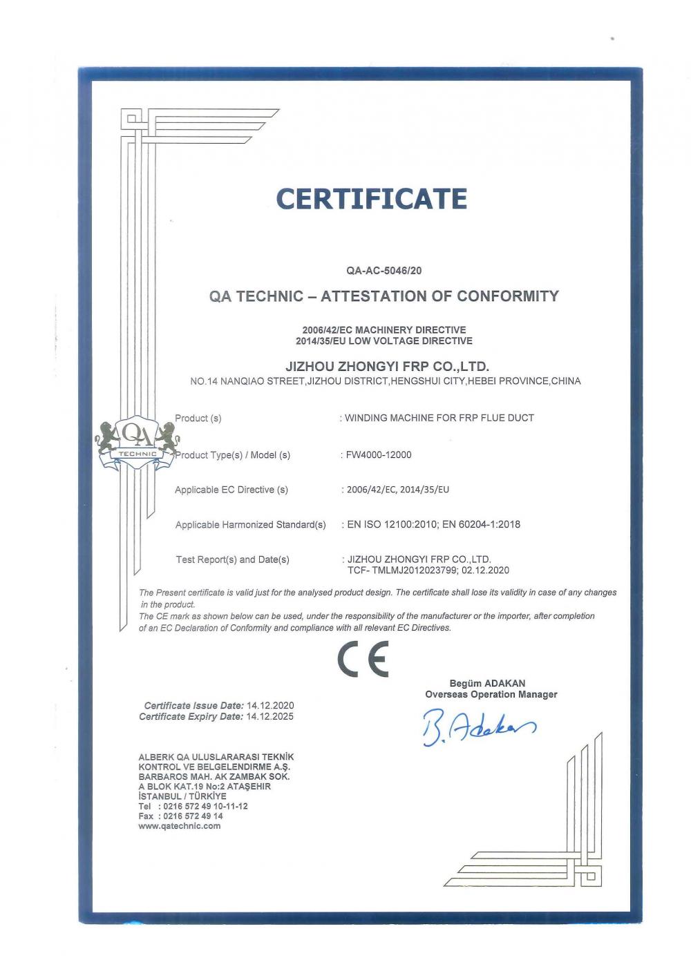 QA TECHNIC-ATTESTATION OF CONFORMITY