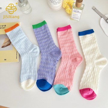 Korean version of contrast color mesh breathable tube socks ins wind pile pile socks