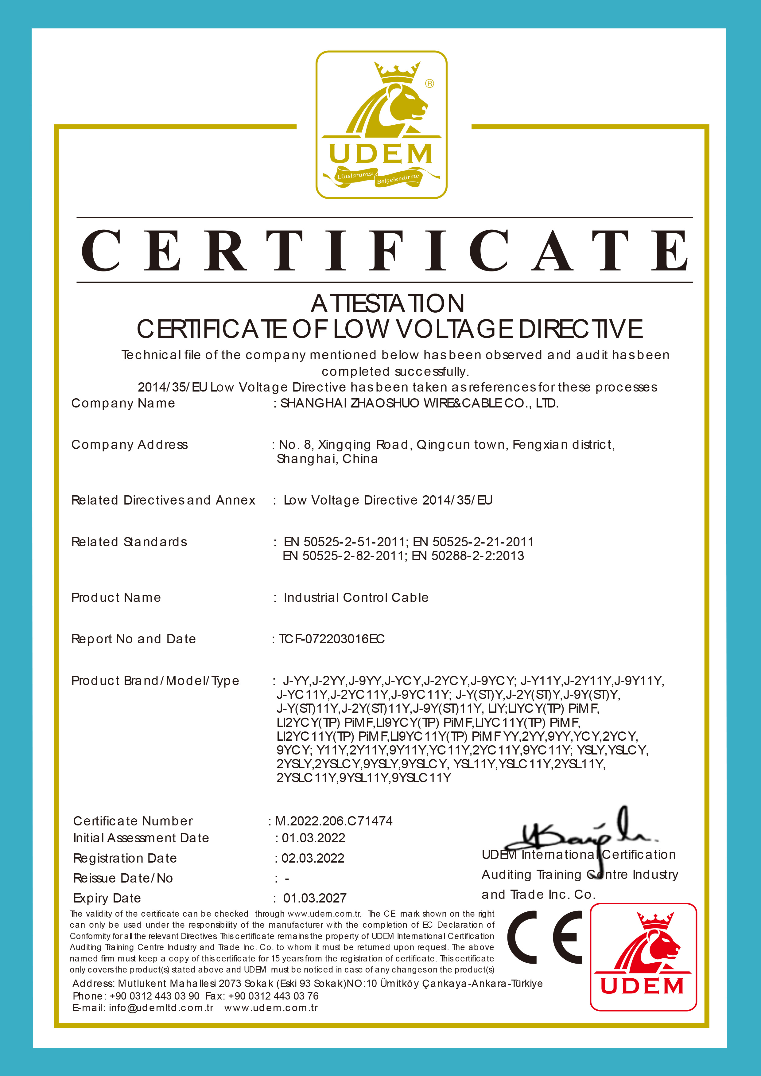 C71474 - Industrial Control Cable - UDEM - LVD