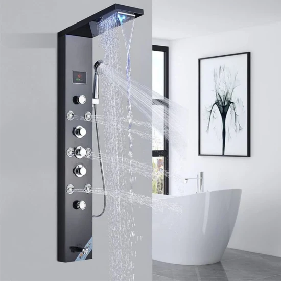 8025 Black LED Display Wall Mounted Stainless Steel Shower Panel Bathroom Shower Column1