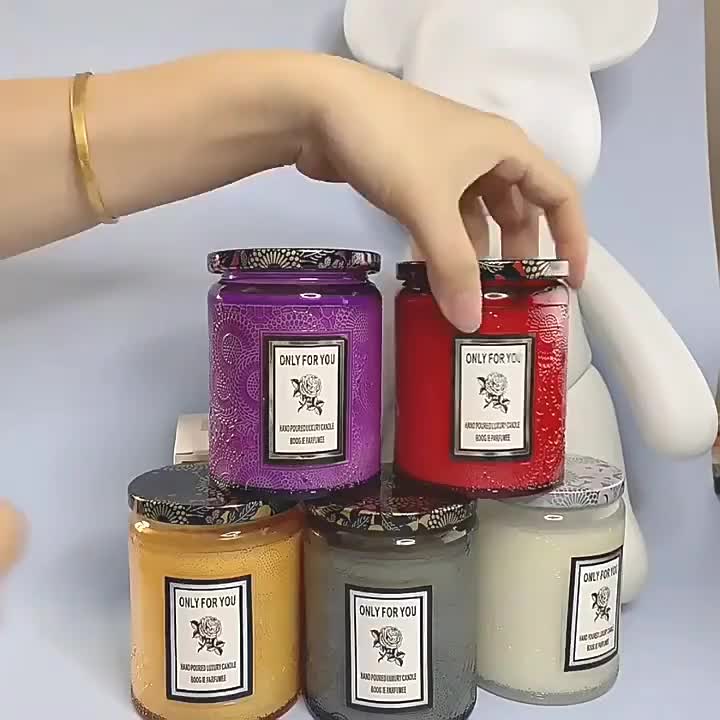 embossed glass jar candle
