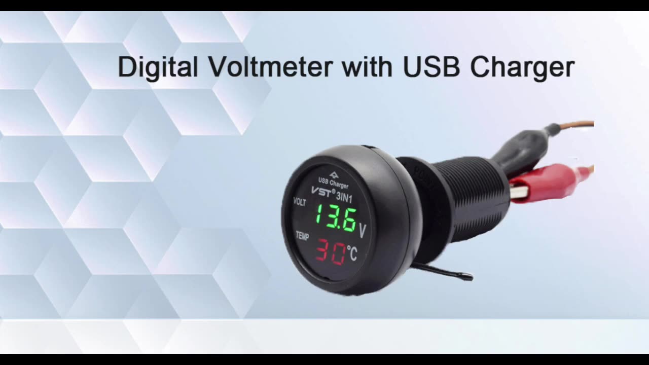 12-24V Auto Voltage Tester Thermometer Gauge + USB Charger LED Digital Display1